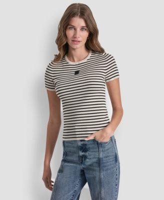 dkny jeans womens crew neck striped rib top