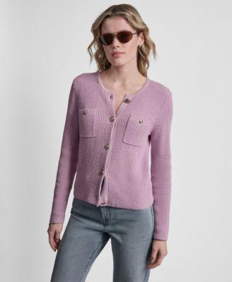 dkny jeans womens long sleeve tuck stitch crewneck cardigan