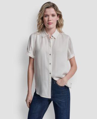 dkny jeans womens print rolled short sleeve shirt