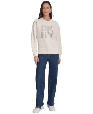 dkny jeans womens rhinestone logo cotton crewneck sweatshirt