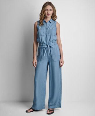 dkny jeans womens sleeveless collared neck jumpsuit