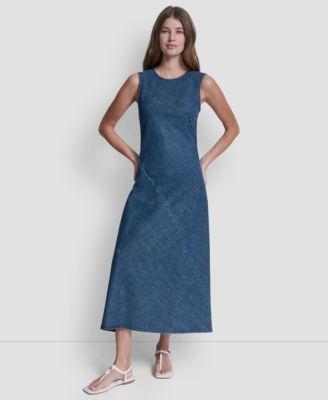 dkny jeans womens sleeveless crewneck bias cut dress
