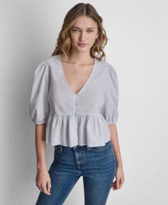 dkny jeans womens v neck button front shirt