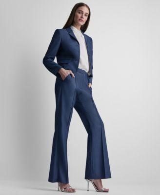 dkny petite dressy denim notch collar cropped jacket straight fit denim trousers