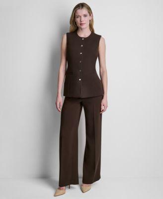 dkny petite longline crewneck vest mid rise zip front trouser pants
