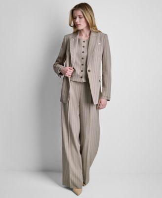 dkny petite pinstripe sleeveless vest notch collar blazer mid rise trouser pants