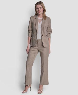 dkny petite ruched sleeve notch collar blazer pinstripe modern fashion pants