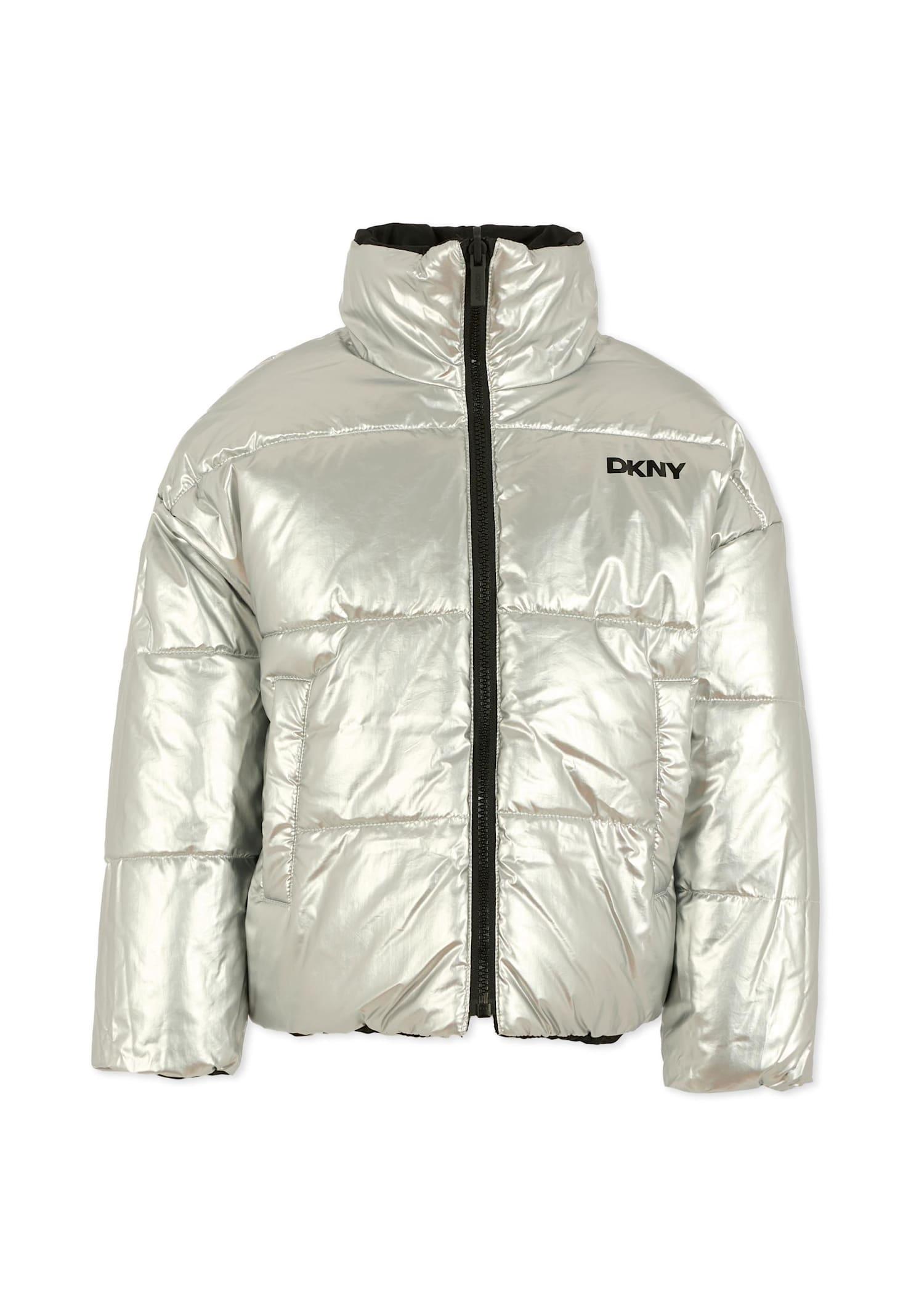 dkny reversible black down jacket for girl with logo