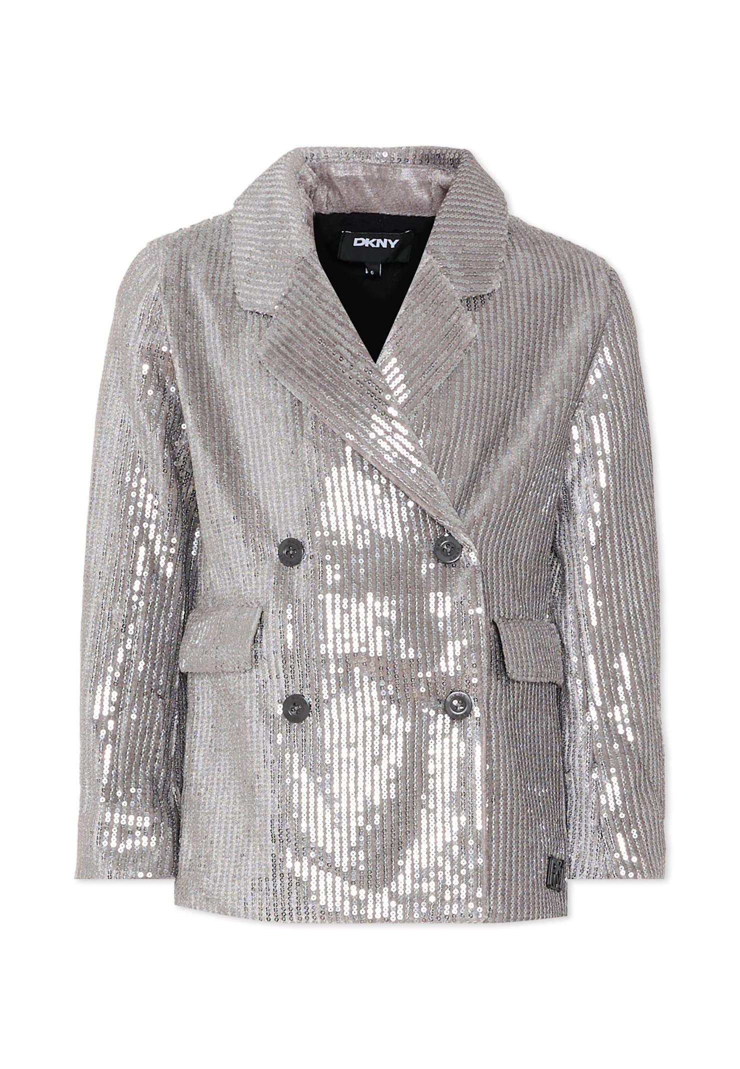 dkny silver jacket for girl with sequins