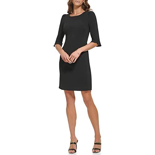 dkny women's 3/4 sleeve jewel neck sheath dress, black, 14