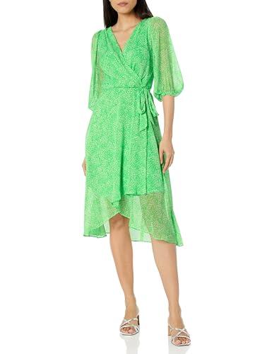 dkny women's balloon half sleeve faux wrap midi dress, island green, 6