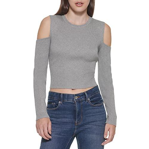 dkny women's basic soft cozy jeans knit top, avenue grey