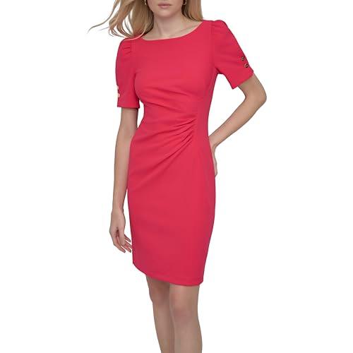 dkny women's button short sleeve ruched sheath dress, lipstick, 16