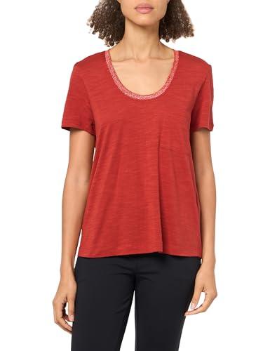 dkny women's casual relaxed fit lurex trim top, red