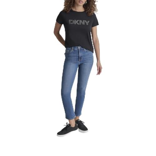 dkny women's comfortable soft glitter top, black/black