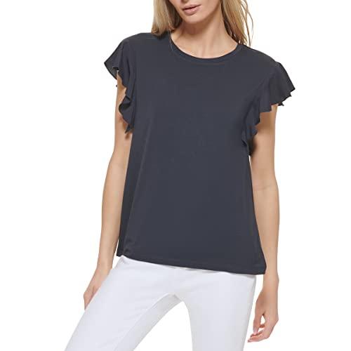 dkny women's everyday flutter sleeve knit top, new navy
