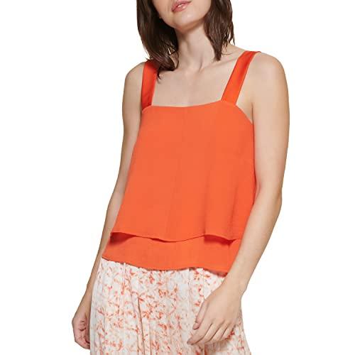 dkny women's flattering top cropped two-tone shirt, molton ora
