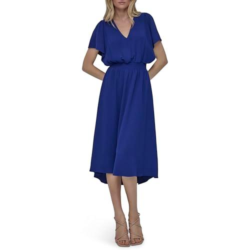 dkny women's flutter sleeve v-neck fit & flare maxi dress, ultramarine
