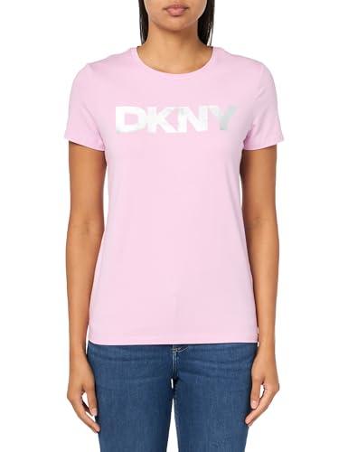 dkny women's foil logo short sleeve t-shirt, pink lavender, large