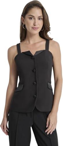 dkny women's formal button down bustier jacket top, black