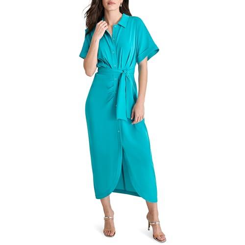 dkny women's front knot collared short sleeve dress, gulf blue, 8