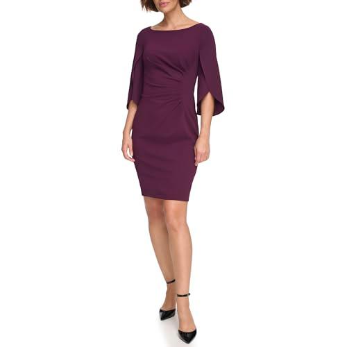 dkny women's half tuplip sleeve side ruched mini dress, raisin, 8