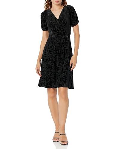 dkny women's knot sleeve fit and flare dress, black, 10