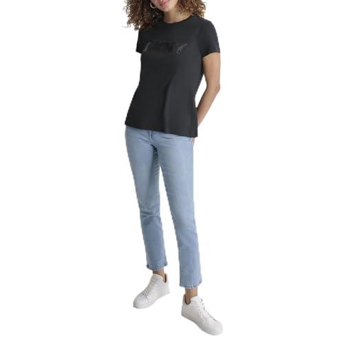 dkny women's logo soft short sleeve top, black/black