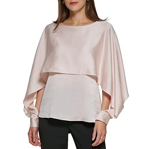 dkny women's long caped sleeve blouse, champagne, xs
