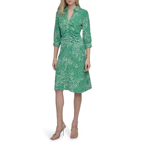 dkny women's long sleeve collared midi shirtdress, apple combo