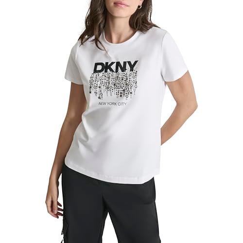 dkny women's lounge cotton stretch knit top, white