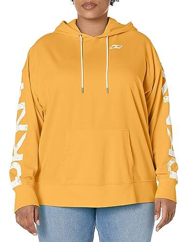 dkny women's plus fit relaxed crackle logo top, marigold, 1x