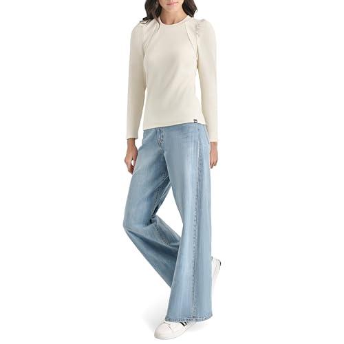 dkny women's puffsleeve longsleeve comfortable soft tops, vanilla bean