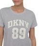 dkny women's rhinestone jersey logo short sleeve t-shirt, heather grey/eggnog, large