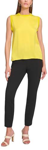 dkny women's rib-trim satin sleeveless top, flouro yellow, x-small