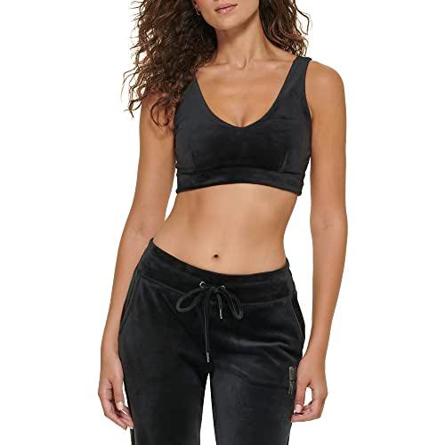 dkny women's scoop neck back logo bra top, black, x-large