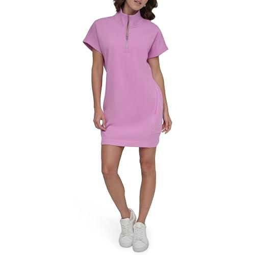 dkny women's short sleeve half-zip sweatshirt dress, fuchsia sky, x-large
