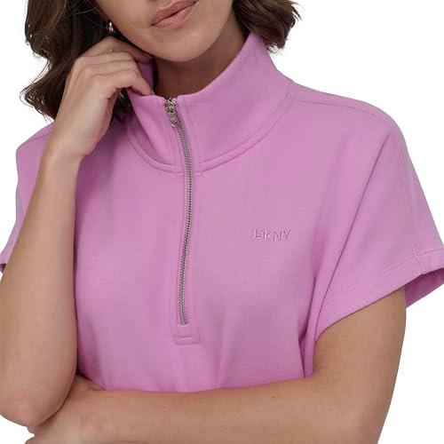 dkny women's short sleeve half-zip sweatshirt dress, fuchsia sky, x-large