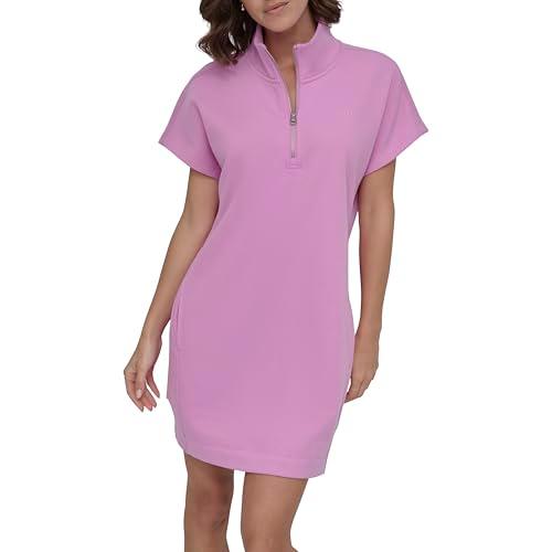 dkny women's short sleeve half-zip sweatshirt dress, fuchsia sky, x-large