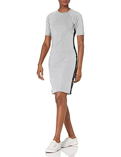 dkny women's short sleeve logo t-shirt dress, pearl heather grey, x-large