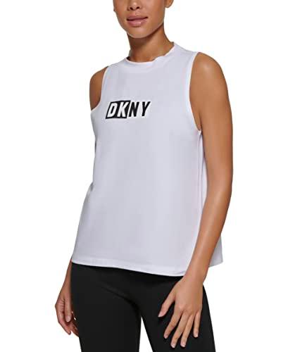 dkny women's sleeveless active tank top, white