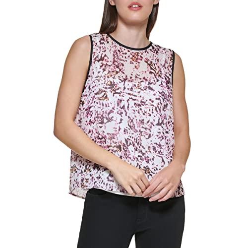 dkny women's sleeveless top zip-closure crew neck shirt, ivy lip mu