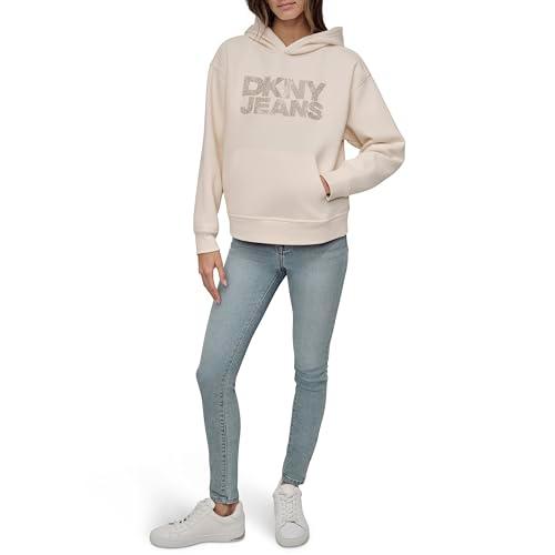 dkny women's sweatshirt warm trendu rhinestud tops, eggnog/light gold