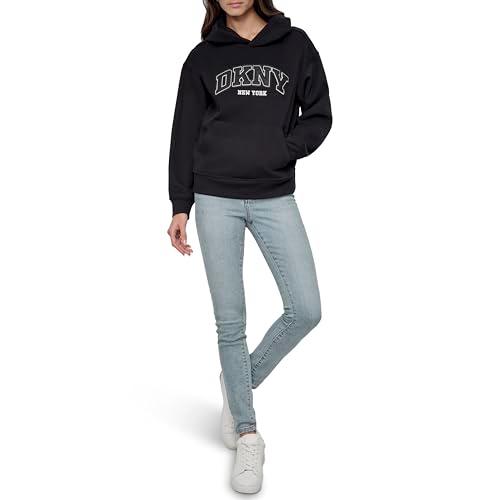 dkny women's sweatshirt warm trendy feltpatch tops, gold, 7.5 b(m) us