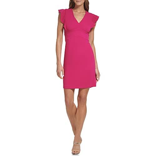 dkny women's v-neck ruffle sleeve dress, pink glass, 10