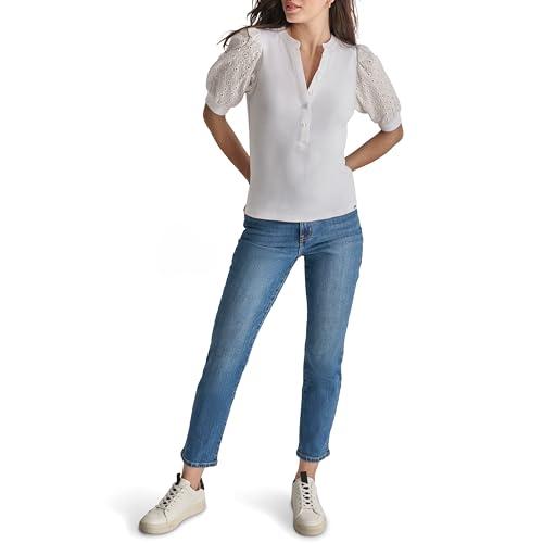 dkny women's v-neck short sleeve trendy warm weather, clover white