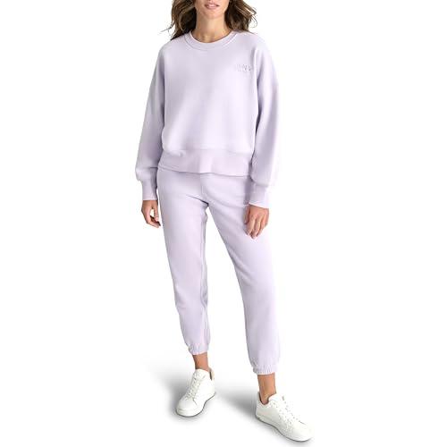 dkny women's varsity embroidered logo crewneck sweatshirt, orchid, small