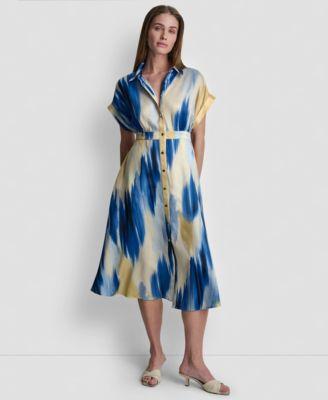 dkny womens abstract printed midi shirt dress