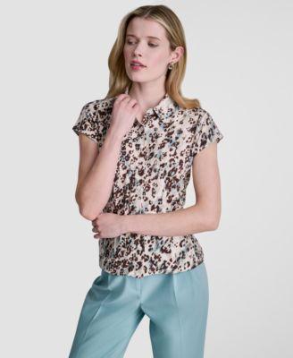 dkny womens cap sleeve printed top