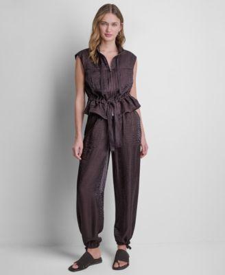 dkny womens cap sleeve twinkle tie front vest twinkle tie leg pants